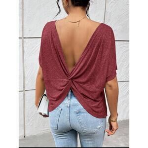 Simple Perfection Twist Back Top - burgundy Size XL